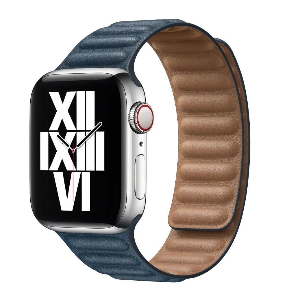 Ремешок кожаный New Apple Watch 42/44 мм на магнитной застежке темно-синий